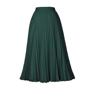 Kate Kasin Green Pleated A-Line Midi Skirt